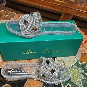 Lauren Lorraine Glittering Silver Slide Sandals